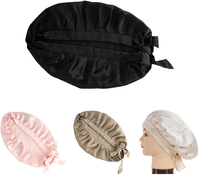 Amazon シルク ナイトキャップ シルクキャップ ロングヘア ヘアケア 可愛い リボン 柄 紐付き シルク100 お休みキャップ ショートヘア シルクキャップ 就寝用 ヘアキャップ ブラック フリー 帽子 通販