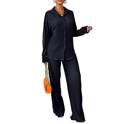 kaimimei Women 2Pcs Casual Outfits Set Button Down