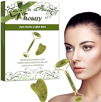 MOULLY Wałek do masażu twarzy, Jade Roller do twarzy, Jade ...