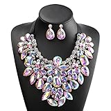 Holylove Sparkle Crystal Gorgeous Statement Necklace Earrings Costume Jewelry Set with Gift Box