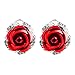 Ownsig Womens Delicate Rose Flower Rhinestone Ear Stud Earrings Red