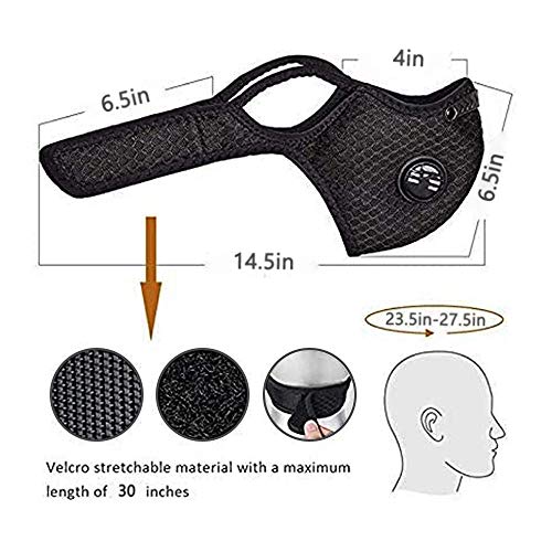 XLXXL Black Mesh Face Mask with 6 Black Carbon Filters Fits Perfect