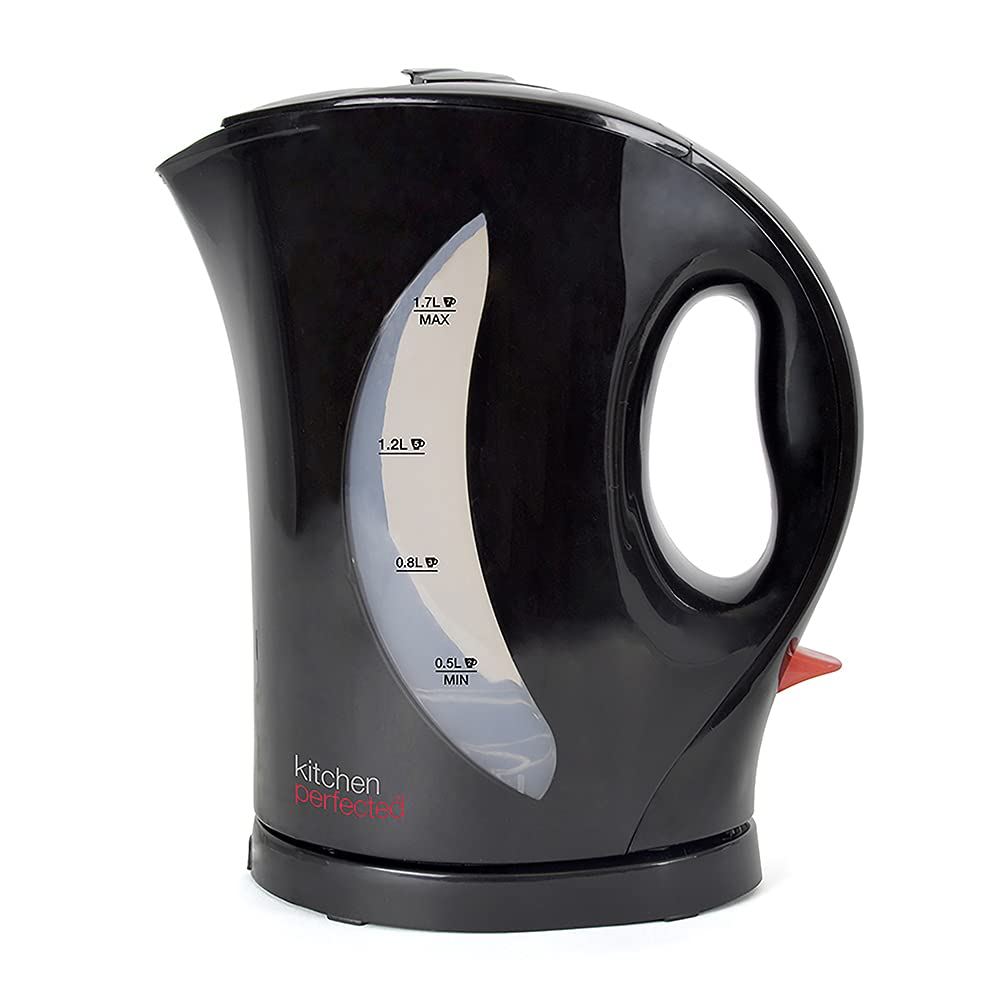 Kitchen Perfected 2000W 1.7L Electric Cordless Kettle - Dual Water Level Windows with Cup Indicators - Washable Filter ? On / Off Indicator Light -Automatic Safety Shut-Off - E1524BK - Black