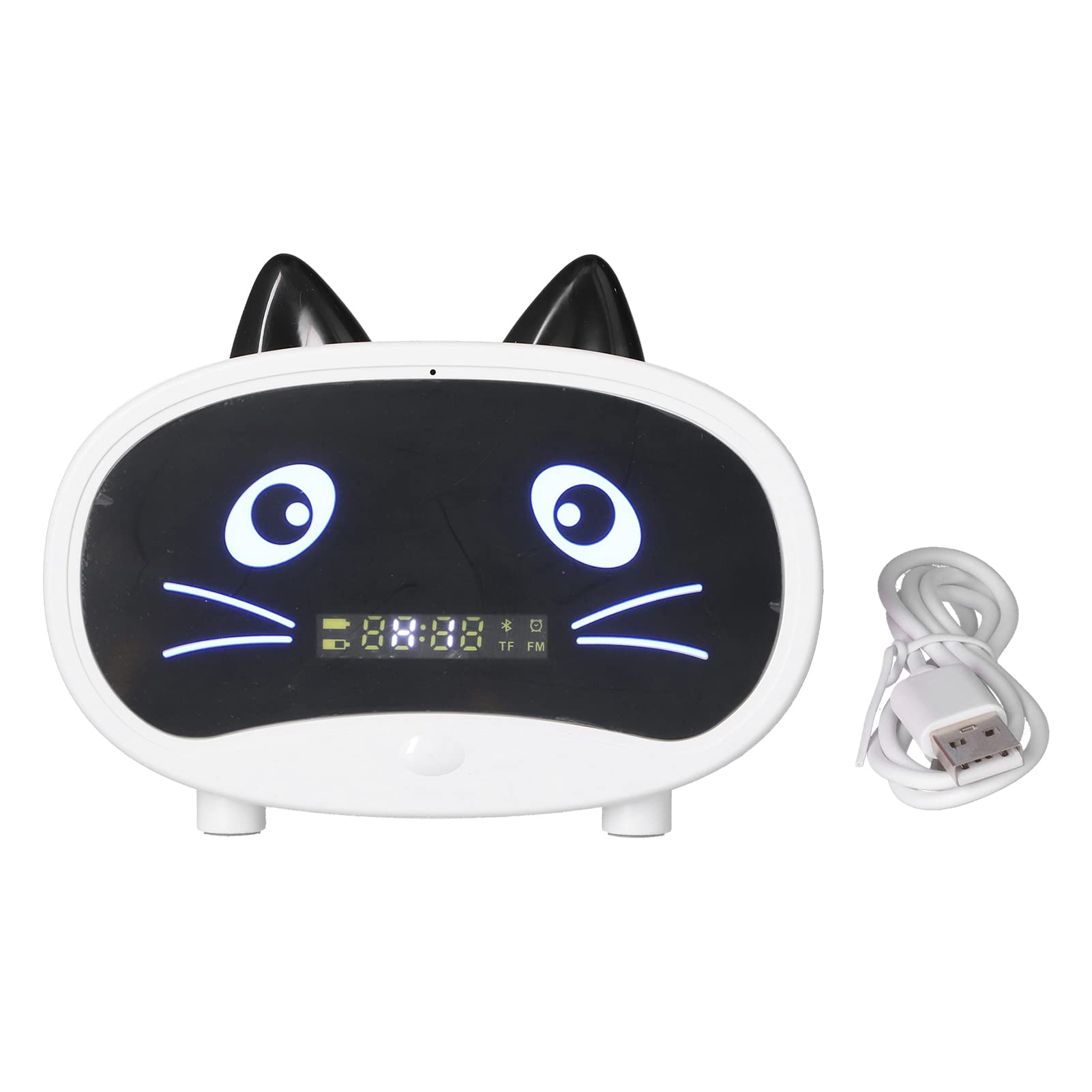 Bluetooth Clock Speaker, JM02 Multifunctional Wireless Alarm Clock Bluetooth Speaker MP3 Player, Cute Cat Ear Design,Support Bluetooth/Memory Card Input,Children’S Sleep Bedside Alarm Clock(white)