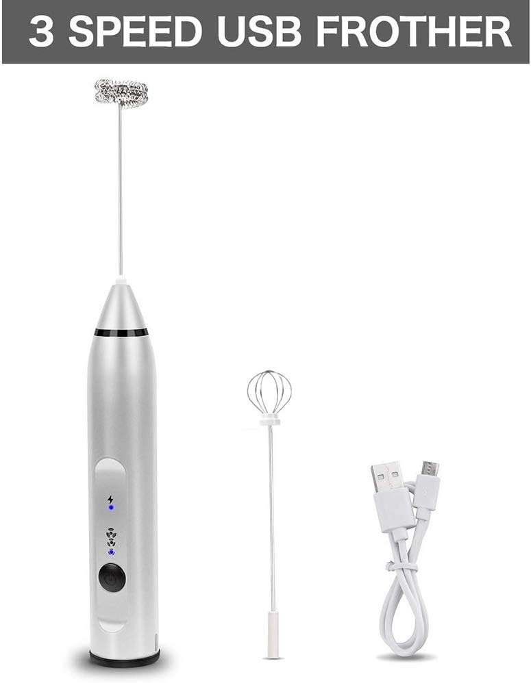 Nolonger 3-Speeds Egg Beater Coffee Milk Drink Whisk Mixer Heads Eggbeater Frother Stirrer USB Rechargeable Handheld Food Blender Tool