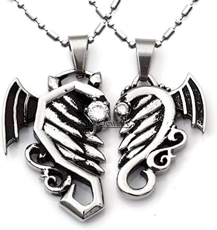 Rainy Jewel :ecklace His Hers Matching Heart Pendantecklace Set with Cubic Zirconia Couples Jewelry (2 piece/pair)