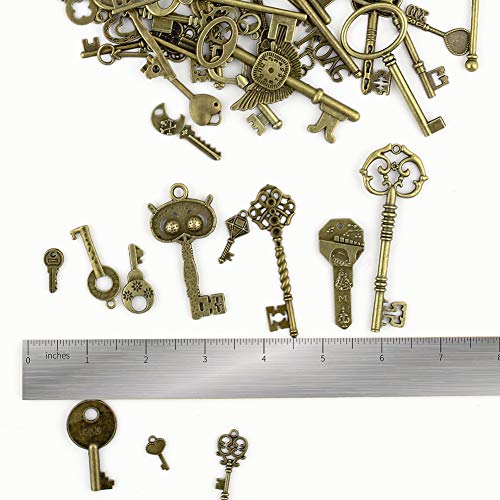 68PCS Skeleton Key Charms, DIY Antique Flying Keys with 10 Yards Hemp Rope