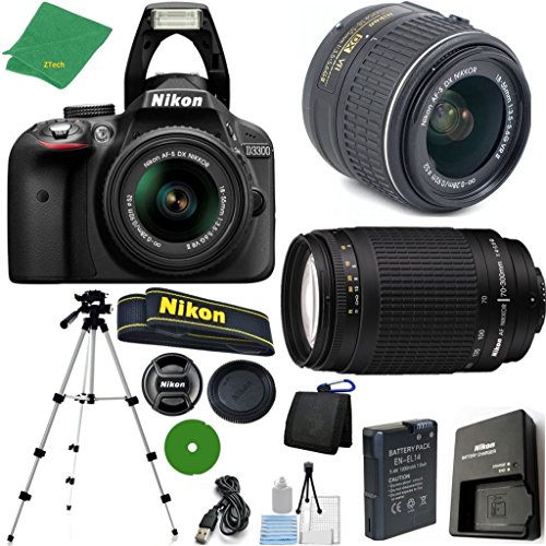 Nikon D3300 - International Version (No Warranty), 18-55mm f/3.5-5.6 DX VR, Nikon 70-300mm f/4-5.6G Nikkor, Tripod, 6pc Cleaning Set Nikon D3300 - International Version (No Warranty), 18-55mm f/3.5-5.6 DX VR, Nikon 70-300mm f/4-5.6G Nikkor, Tripod, 6pc Cleaning Set