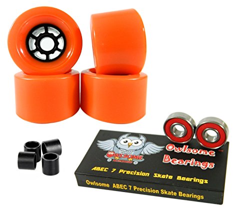 Owlsome 90mm Wheels Longboard Flywheels ABEC 7 Precision Bearings (Orange)
