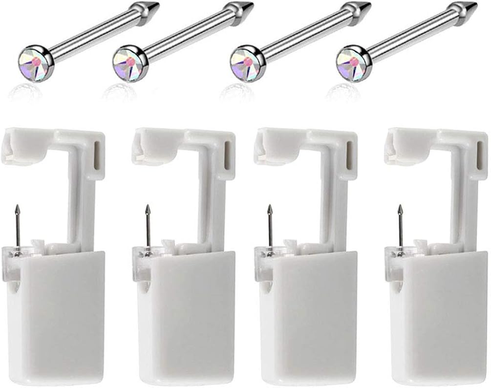 4 PCS Nose Piercing Gun, Disposable Self Nose Piercing Gun with 2mm