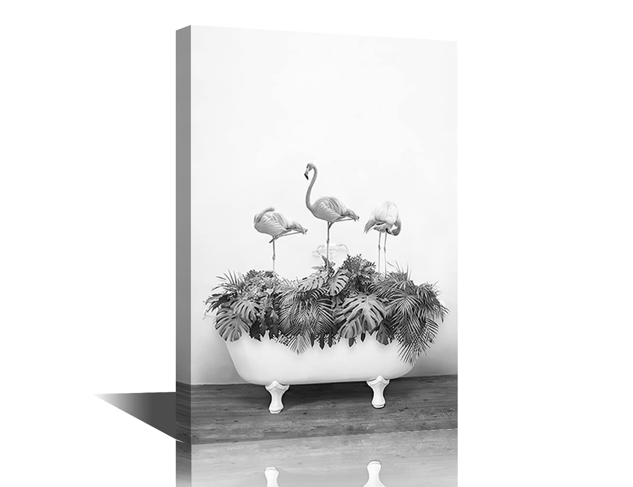 Funny Flamingo Poster Bathroom Decor Wall Art Decor Funny Flamingo Paintings Artwork Modern Home Decor Canvas Print for Home Living Room Dining Room Prints Stretched and Framed Ready to Hang-24"Wx16"H