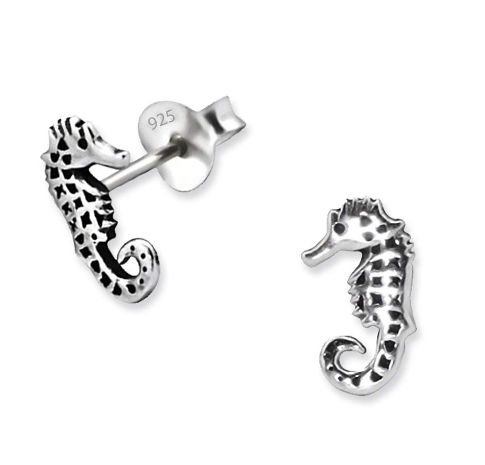 Sterling Silver Seahorse Earrings - SIZE: 10mm x 6mm - Gift Boxed Seahorse stud earrings 5064L