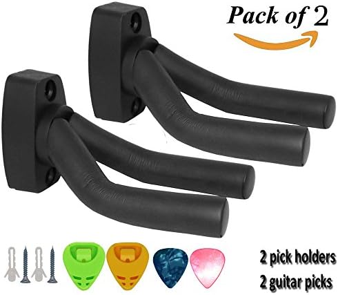 Marvlr Guitar Hanger - Guitar Stand Wall Hangers Set of 2 Guitar Hangers Keep Hook Holder Wall Mount Fits all Guitars w/ 2 Picks + 2 Pick Holders (2PCS)