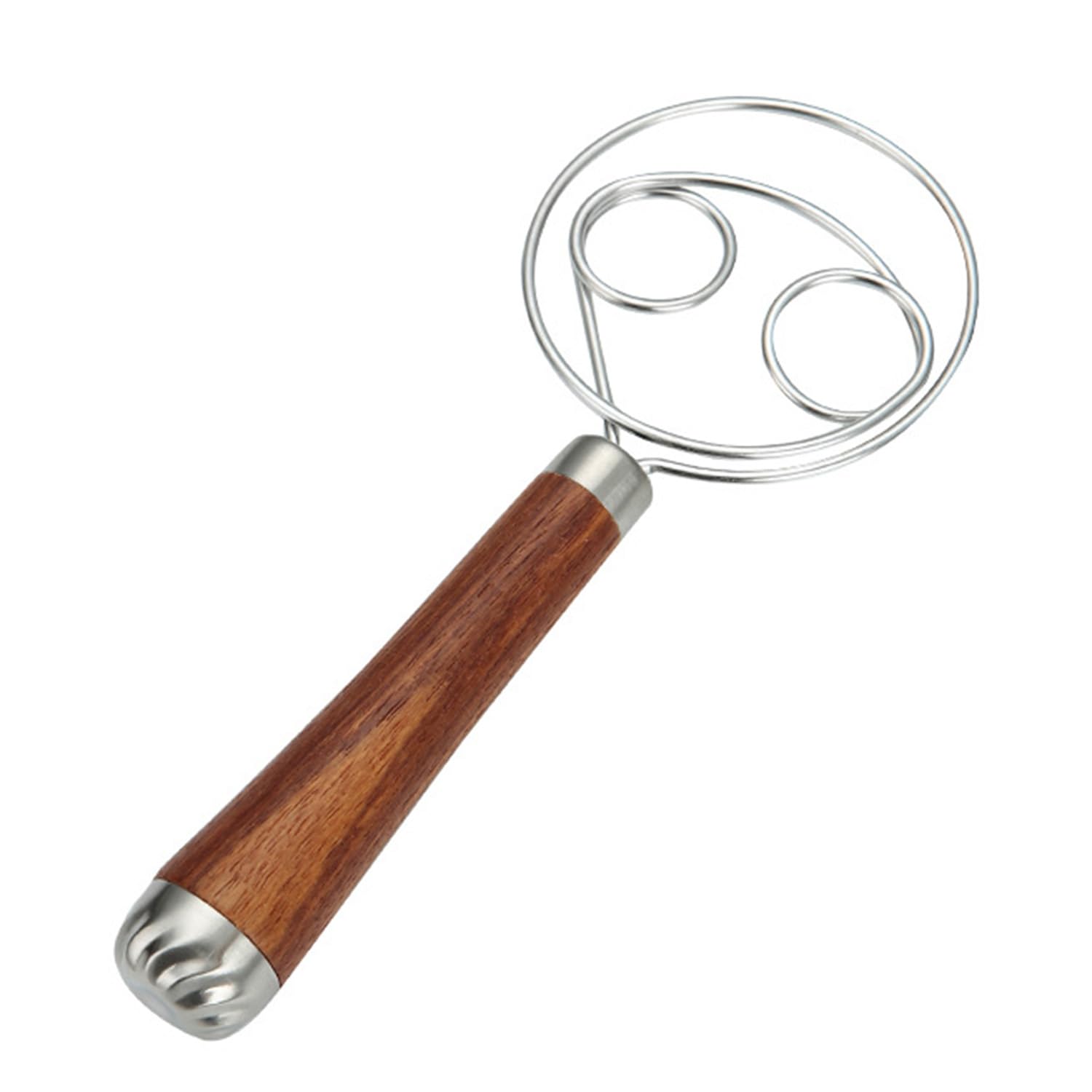 Danish Dough Whisk, Double Eyes Stainless Steel Bread Dough Whisk, Hand Bread Dough Mixer with Wooden Handle for Pastry, Baking Cake, Sourdough, Dessert, Pizza