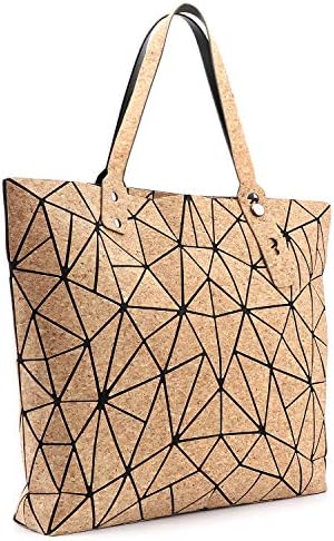 Tikea Women Handbag - Large Geometric Bag Natural Cork Fashion Tote Shopping Bag, Big Shoulder Totes for Girls Ladies