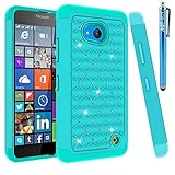 Lumia 640 Case, MP-Mall Microsoft Lumia 640 Studded Rhinestone Crystal Bling Dual Layer Hybrid Defender Armor Case Cover for Lumia 640 with Stylus (Mint Green)