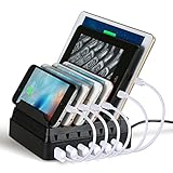 Upow 6-Port USB Charging Docks Desktop Multi-device Organizer for Smart Phones and Tablets (Black)