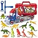 Prextex DIY and STEM Dinosaur Toys Carrier Toy Truck - 12 Realistic Looking Dinosaur with Take-Apart Detachable Carrying Case and Tools