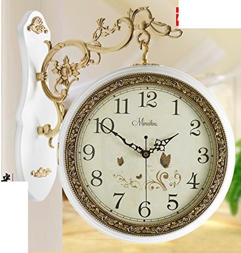 European mute wood creative double wall clock/Modern living room antique quartz clock-D 20inch