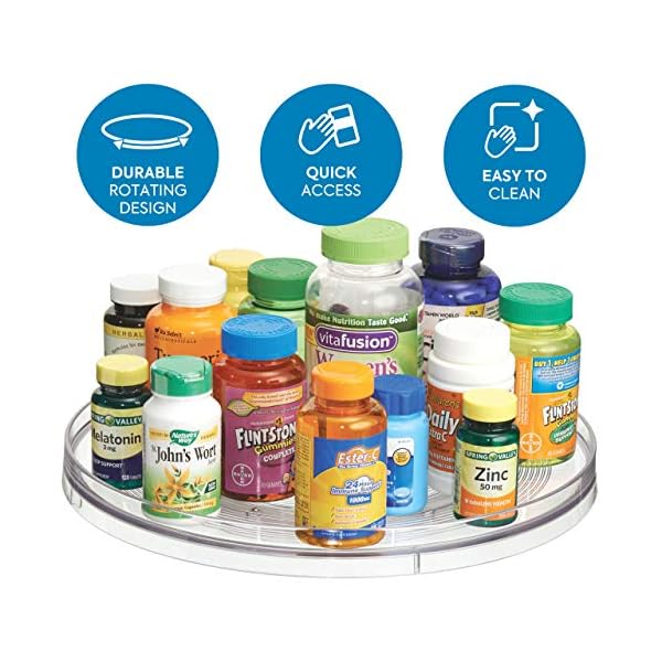 iDesign-54030-Rotatable-Spice-Rack-Large-Plastic-Kitchen-Cupboard-Storage-for-Spices-and-Condiments-Rotating-Spice-Jars-Holder-for-Kitchen-and-Pantry-Clear-28-cm iDesign Lazy Susan Turntable Organiser, Large Rotating Spice Rack for Food Storage, made of BPA-free plastic…