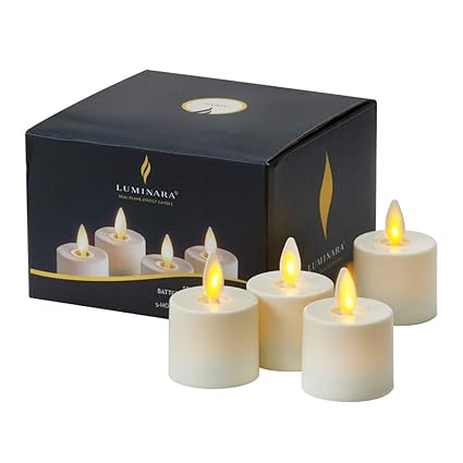 Teelichter von Luminara mit LEDs, Flammen wirken echt, 4er Set, elfenbeinfarben, mit Fernbedienung