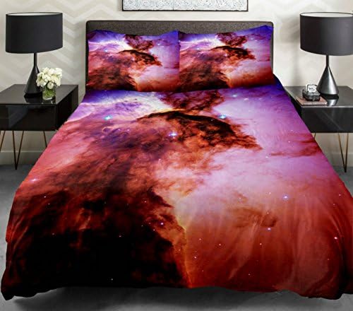 Anlye Boys Bedding Set 2 Sides Printing Brown Quilt Duvet Cover Blue Star Flat Sheet with 2 Matching Galaxy Pillow Covers Twin