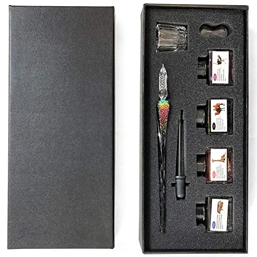 Handmade Glass Dipped Pen and Ink Set 15ml Color Inks, Pen