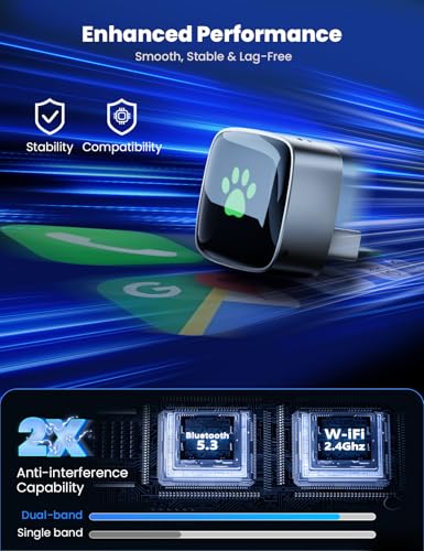 2026 Wireless Carplay Adapter UK,Carplay Wireless Adapter Effortlessly Convert Wired to Wireless CarPlay,USB/Usb C Compatible with iPhone iOS 10+ & Android Auto,Mini&Stable Car Play Wireless Adapter