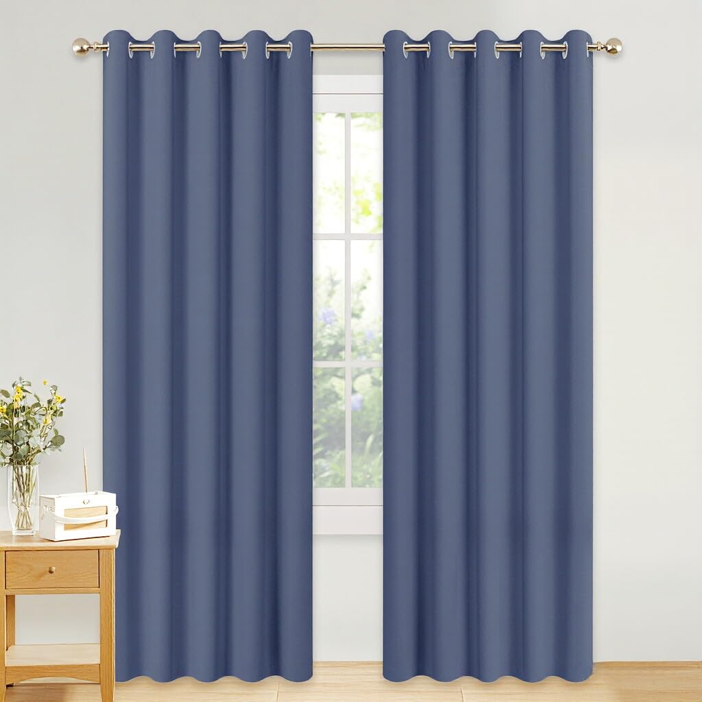 PONY DANCE Bedroom Blackout Curtains - Extra Long Eyelet Curtains Noise Reducing Drapes Home Decor Winter Protection for Living Room, 66 x 90 Inch, 2 Panels, Haze Blue
