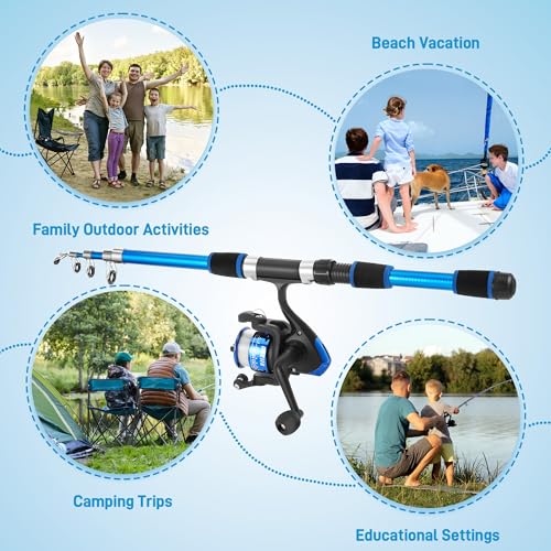 Starvortex Kids Fishing Rod Starter Set Fishing Reel Bait Line Hook Bag Portable Starter Kit Ideal for Beginners Outdoor Toy or Gift