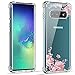Hocase Galaxy S10 Case, Clear Hard Plastic Back Cover+Shockproof TPU Rubber Bumper Corners Hybrid Slim Protective Case for Samsung Galaxy S10 (SM-G973U) 6.1-inch 2019 - Rose Gold Flowers
