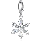 Shysnow Snowflakes Charms Pendant 925 Sterling Silver Sparkling Cubic Zirconia Winter Crystal Snowflake Christmas Bead Charm Compatible with Bracelet & Necklace