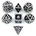 Set of Solid Metal Dice-Shiny Silver with Black Enamel-DND Dice Set-Polyhedral Dice Set-RPG Dice Set