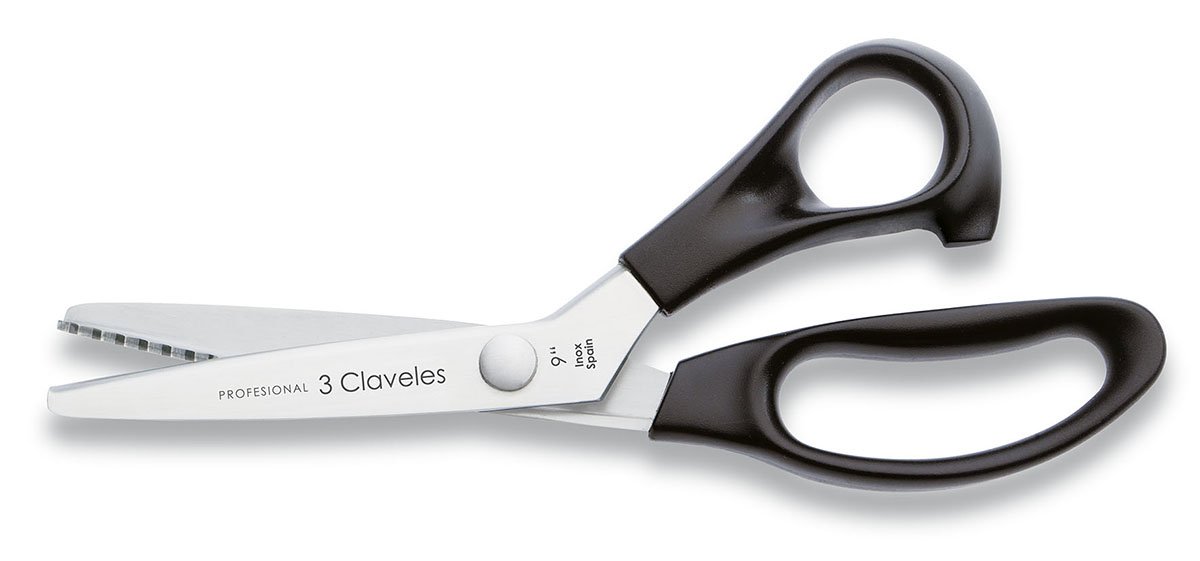 3 Claveles Zig Zag Scissors, 9", Stainless Steel, Nylon Handle, Black, 23 cm (9")