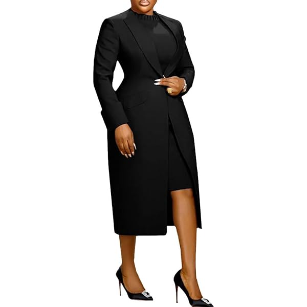 elegant solid longline blazer & dress set Diane black embellished maxi blazer dress main image 0