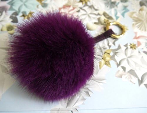 AURORA168 Big Dark Purple Fluffly Fox Fur Pom Pom Doll Ball Car Key Holder / Keyring / Bag Charm Keyring