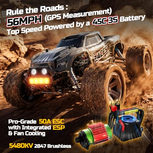 DEERC 8618 1/16 Fast Brushless RC Cars for Adults, Max 56mph, 2 3S Lipo Batteries Electric Off-Road Waterproof RC Truck,4X4 High Speed Remote Control Car, All Terrain RC Truggy for Boys