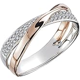 925 Sterling Silver Shiny Full Diamond Gemstone Ring Cubic Zirconia Rings Personality X Shape CZ Diamond Multi Row Ring Eternity Engagement Wedding Band Ring for Women (Golden, US Code 10)