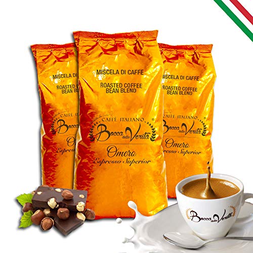 BOCCA DELLA VERITA® - Italienische Kaffeebohnen, Aroma OMERO ESPRESSO SUPERIORE, 3 Packungen mit 1 kg, Natürlich und…
