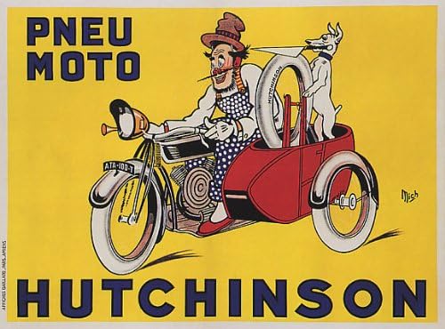 PNEU MOTO HUTCHINSON MOTORCYCLE DOG SHARPEN KNIFE ON TIRE SMALL VINTAGE POSTER CANVAS REPRO