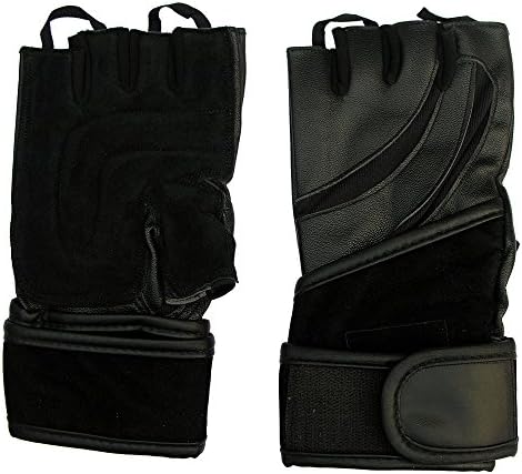 CLAXON All Leather Gym Gloves with Unique Design & Long Valvet Wrist Support, Large, Black