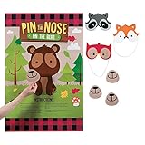 Fun Express - Woodland Party Pin The Nose On The Bear for Birthday - Toys - Games - Pin The & Bulls Eye Games - Birthday - 6 Pieces