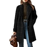 HrreBro Long Plaid Wool Coats for Women Fall Winter Trench Coat Casual Blazer Jacket Peacoat Cardigan Overcoat