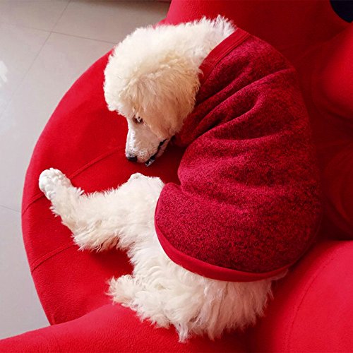 Sunward Pet Dog Clothes Soft Thickening Warm Stripe Polar Fleece Winter Clothes (L2, Red) - Thumbnail 4