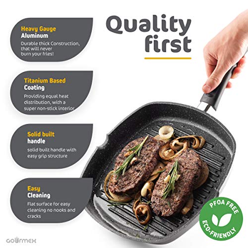 GOURMEX 11" Induction Grill Pan Black, Nonstick Griddle for Meat, Fish and Vegetables Indoor