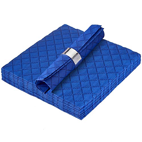 DISPOSABLE QUILTED LUNCHEON NAPKINS | European Made | for Upscale Wedding and Dining | 16 pc | Royal Blue