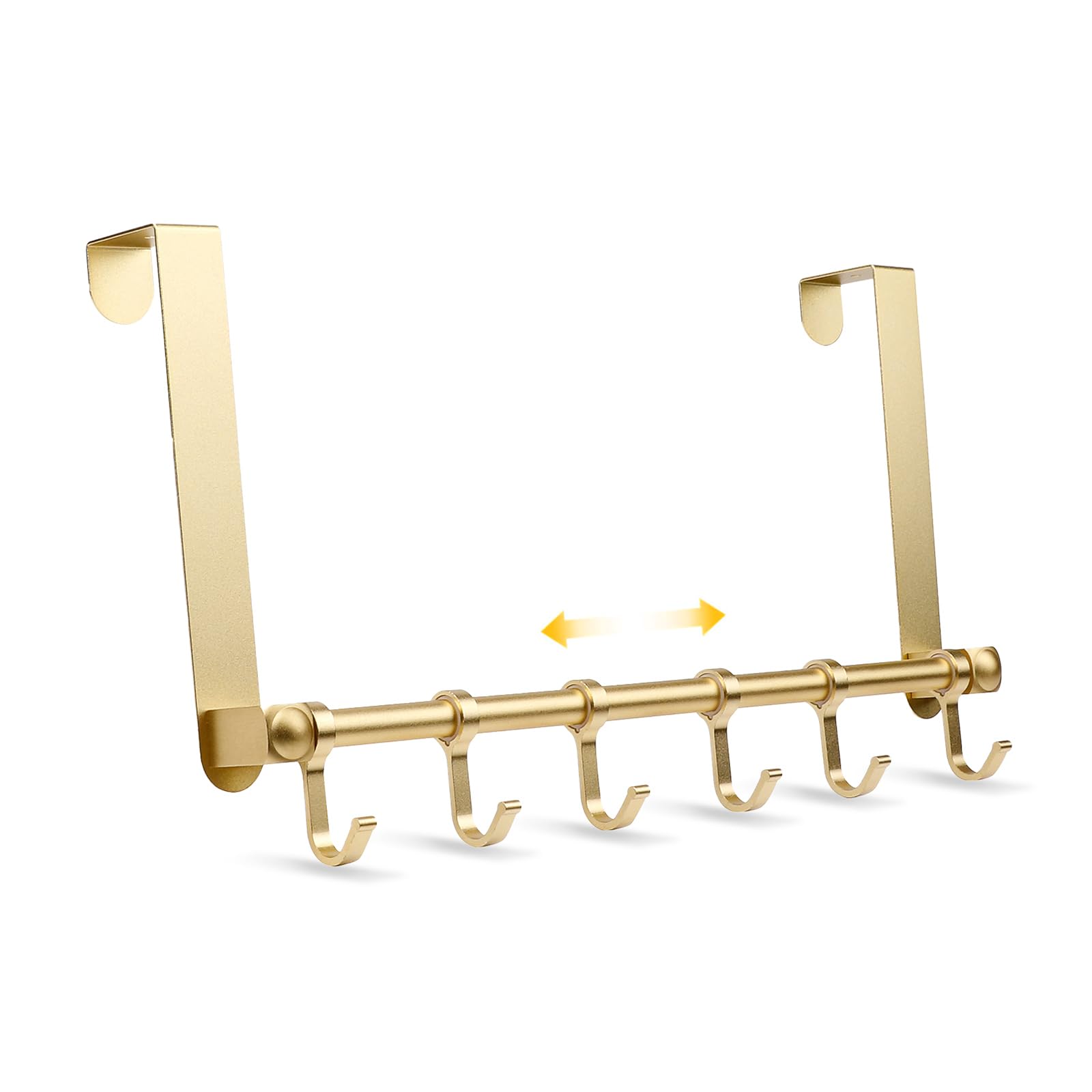 Over Door Hanger, Over the Door Hook Moving 6-Hooks,Back of Door Hooks for Hanging, Aluminum Door Hanger for Towel Robe Hat Bag, Door Hook for bedrooms, Behind Back of Door Bathroom (Gold)
