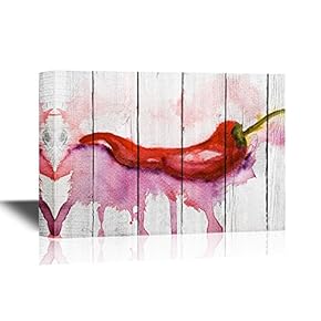 Watercolor Style Red Pepper on Wood Style Background