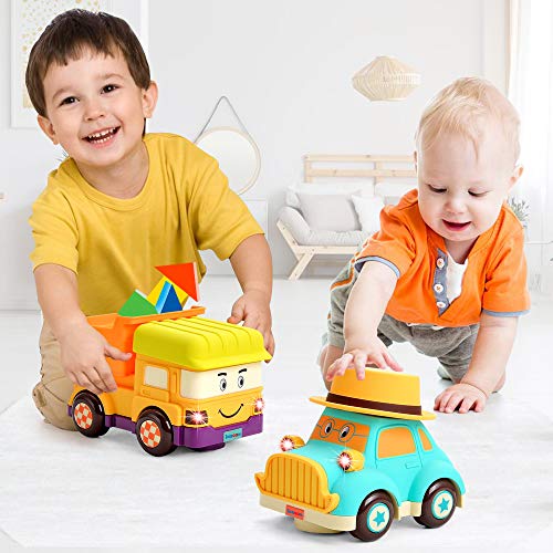 Insoon Toddlers Toy Cars for Girls and Boys 2 Pack of Talking Cartoon Cars Playset Toy Trucks and Vintage Cars Run with Music for Kids Who Love Vehicle Toys