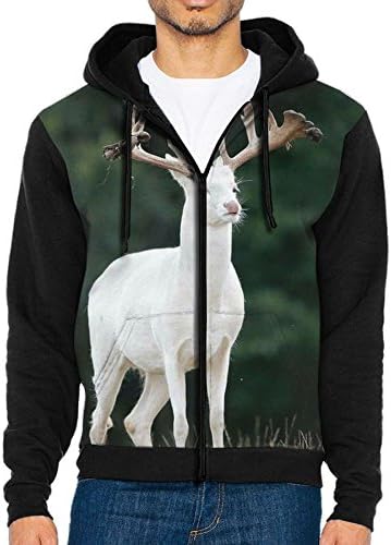 Toas1 Men A Albino Doe Classicl Hat and Pockets Zipper Splicing Hoodie Belt